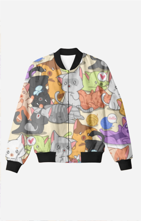 Unisex Cute Lazy Kitten Bomber Jacket