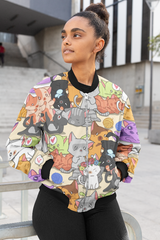 Unisex Cute Lazy Kitten Bomber Jacket